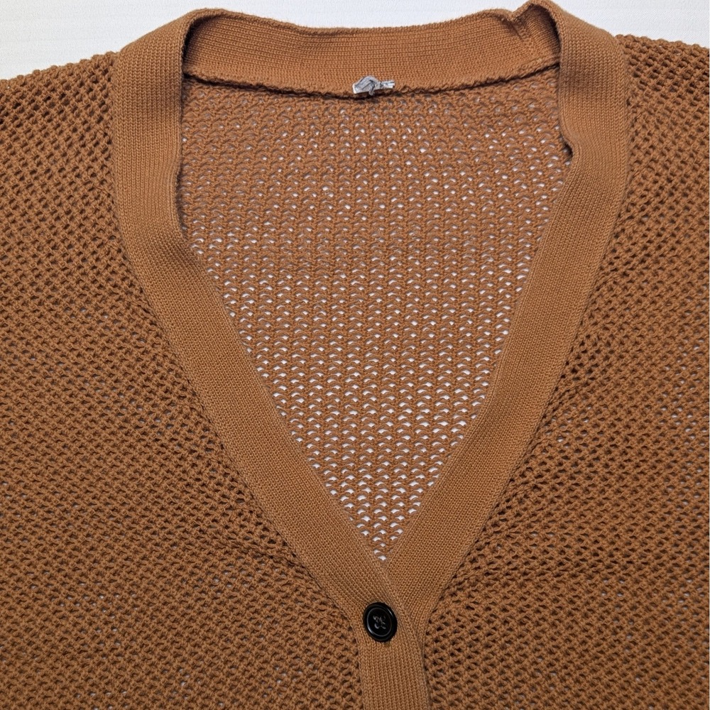 Uniqlo Brown Open Knit Cardigan Cropped Cotton Minimalist Scandi - Picture 3 of 8